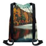 Autumn Lake Print Drawstring Backpack