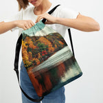 Autumn Lake Print Drawstring Backpack