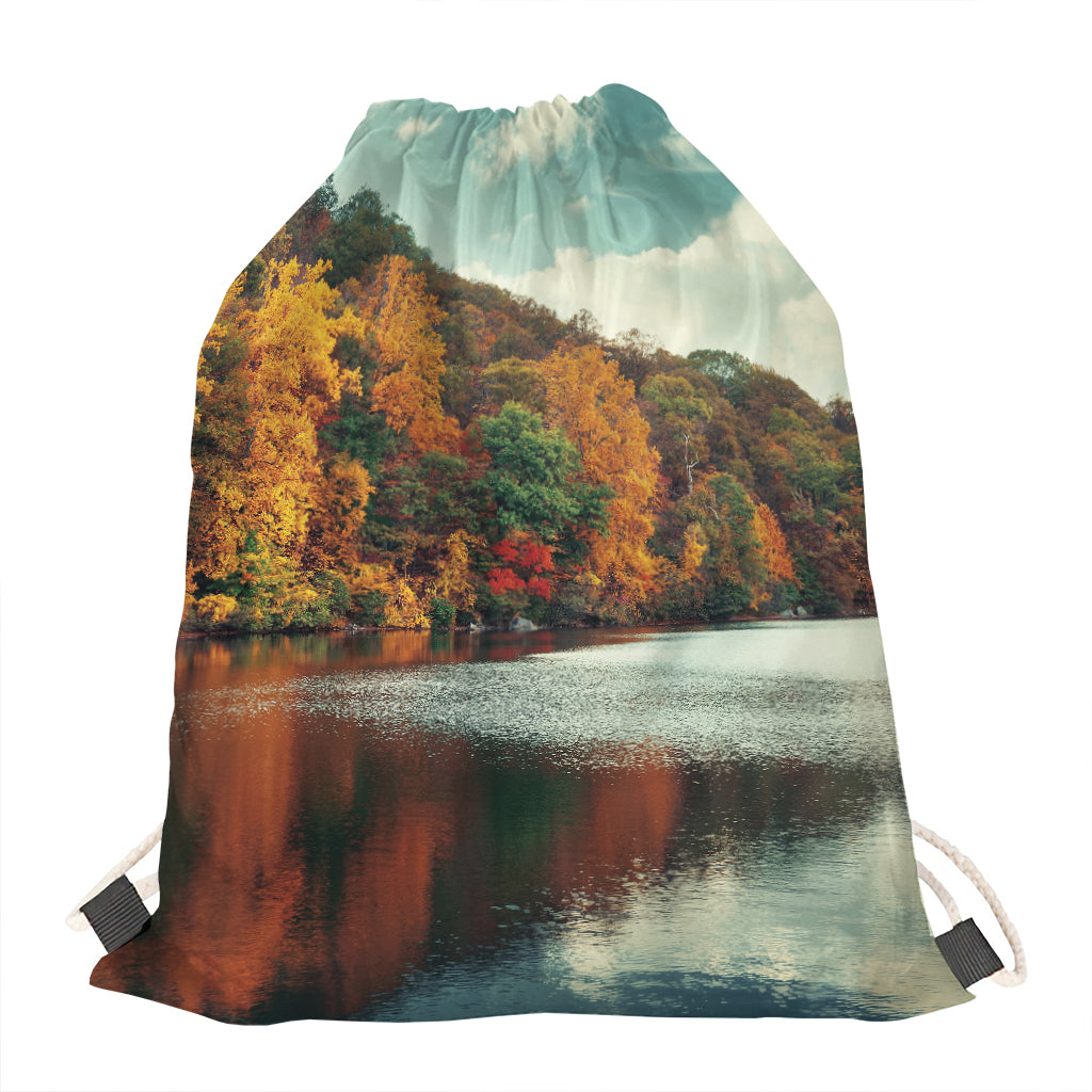 Autumn Lake Print Drawstring Bag