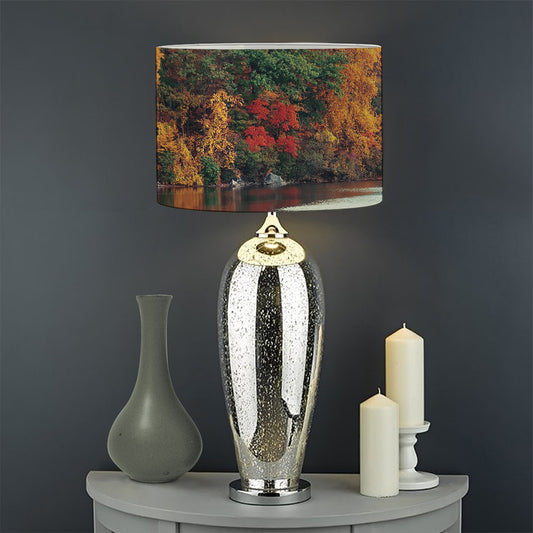 Autumn Lake Print Drum Lamp Shade