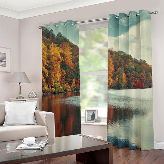 Autumn Lake Print Extra Wide Grommet Curtains