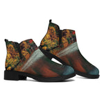 Autumn Lake Print Flat Ankle Boots