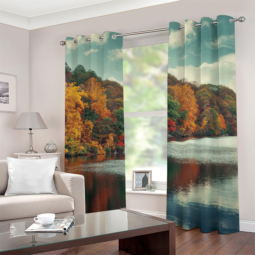 Autumn Lake Print Grommet Curtains