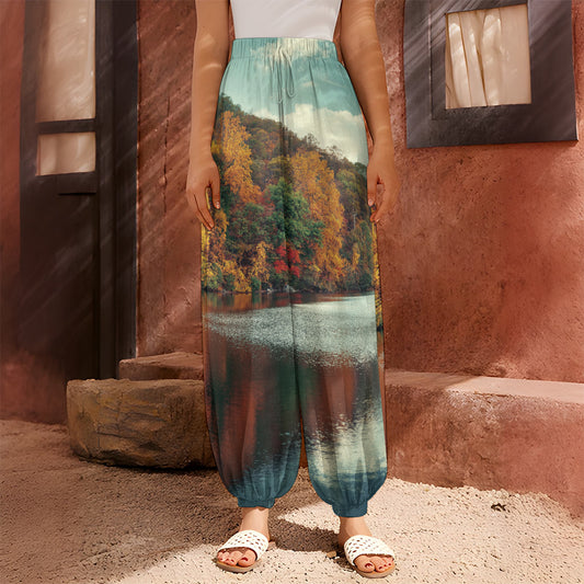 Autumn Lake Print Harem Pants