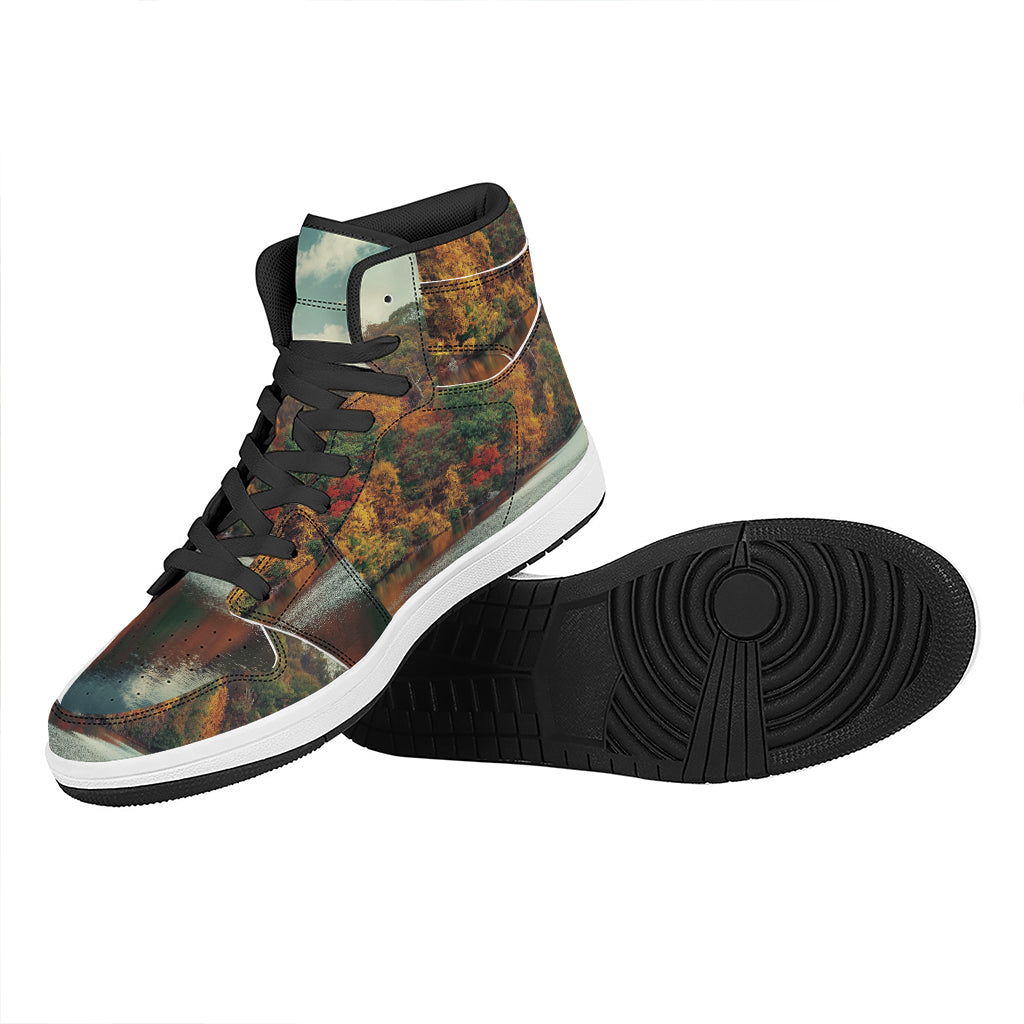 Autumn Lake Print High Top Leather Sneakers