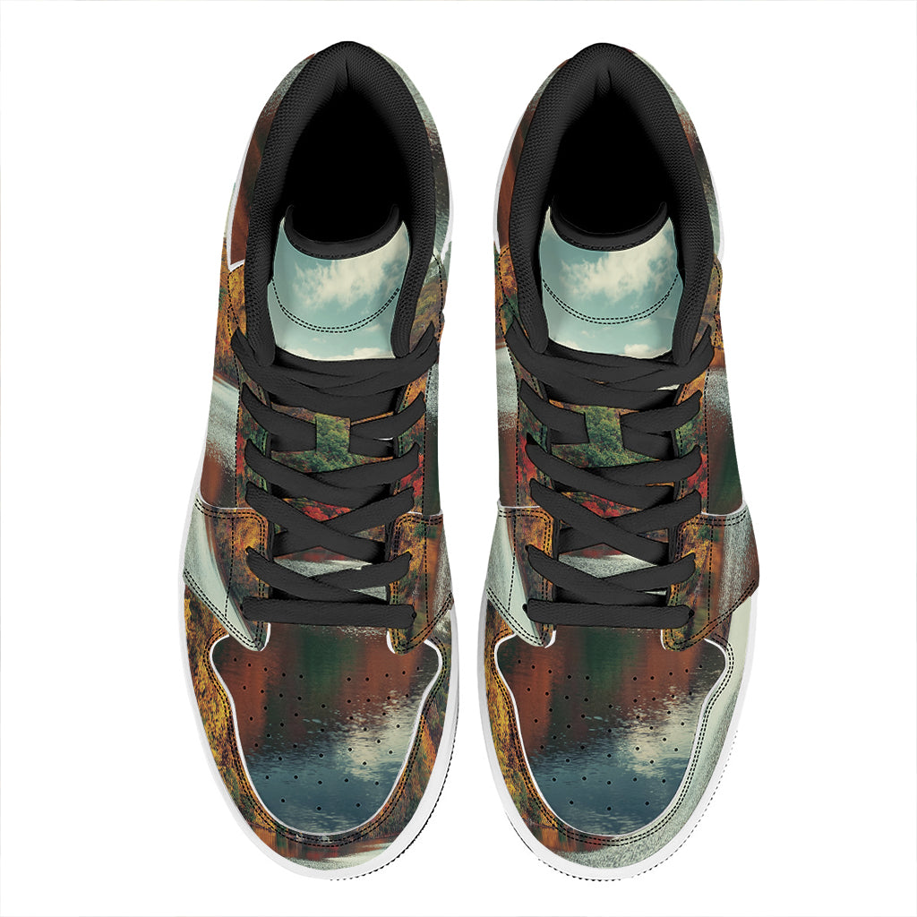 Autumn Lake Print High Top Leather Sneakers