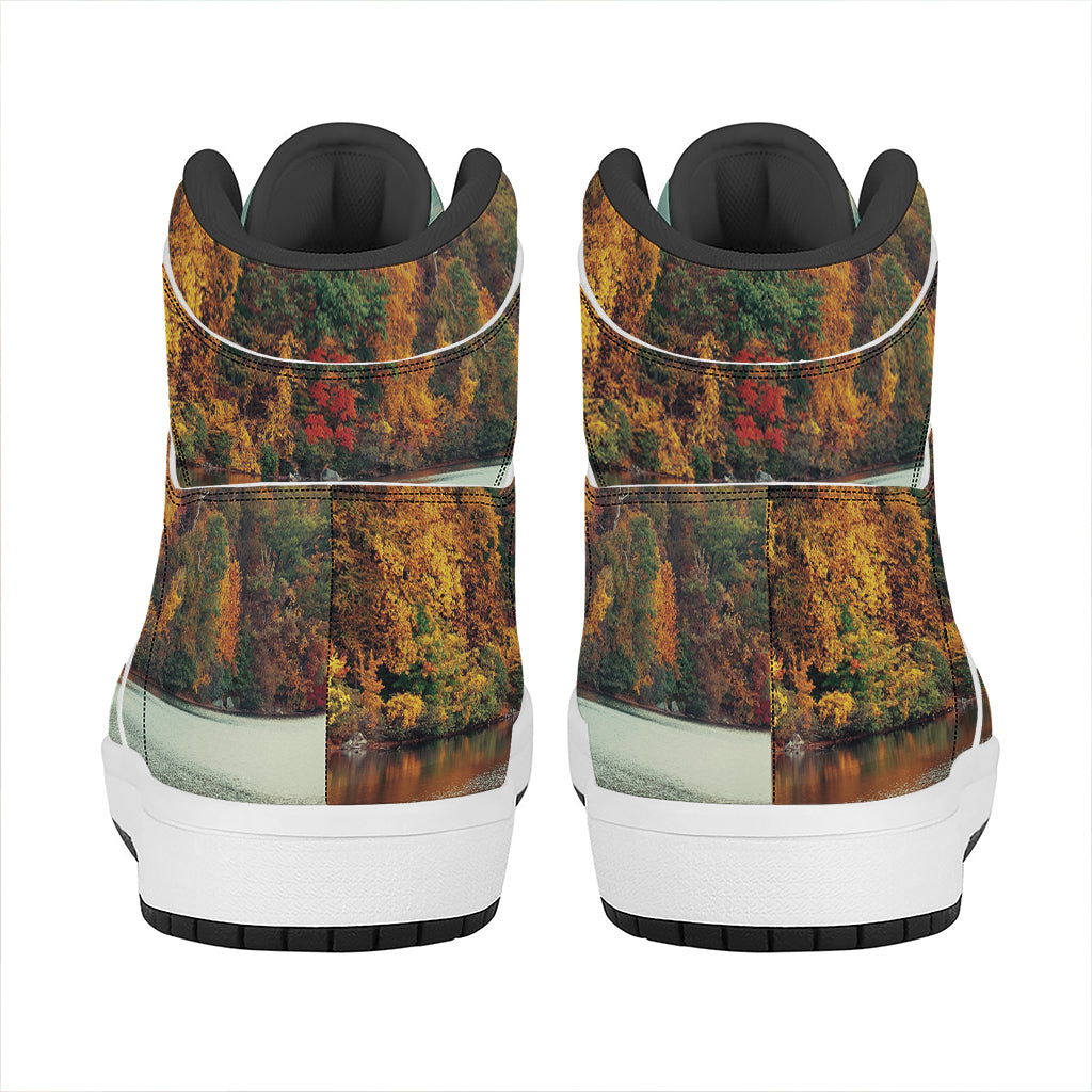 Autumn Lake Print High Top Leather Sneakers