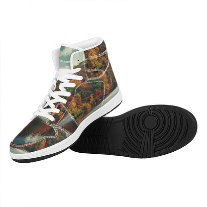 Autumn Lake Print High Top Leather Sneakers