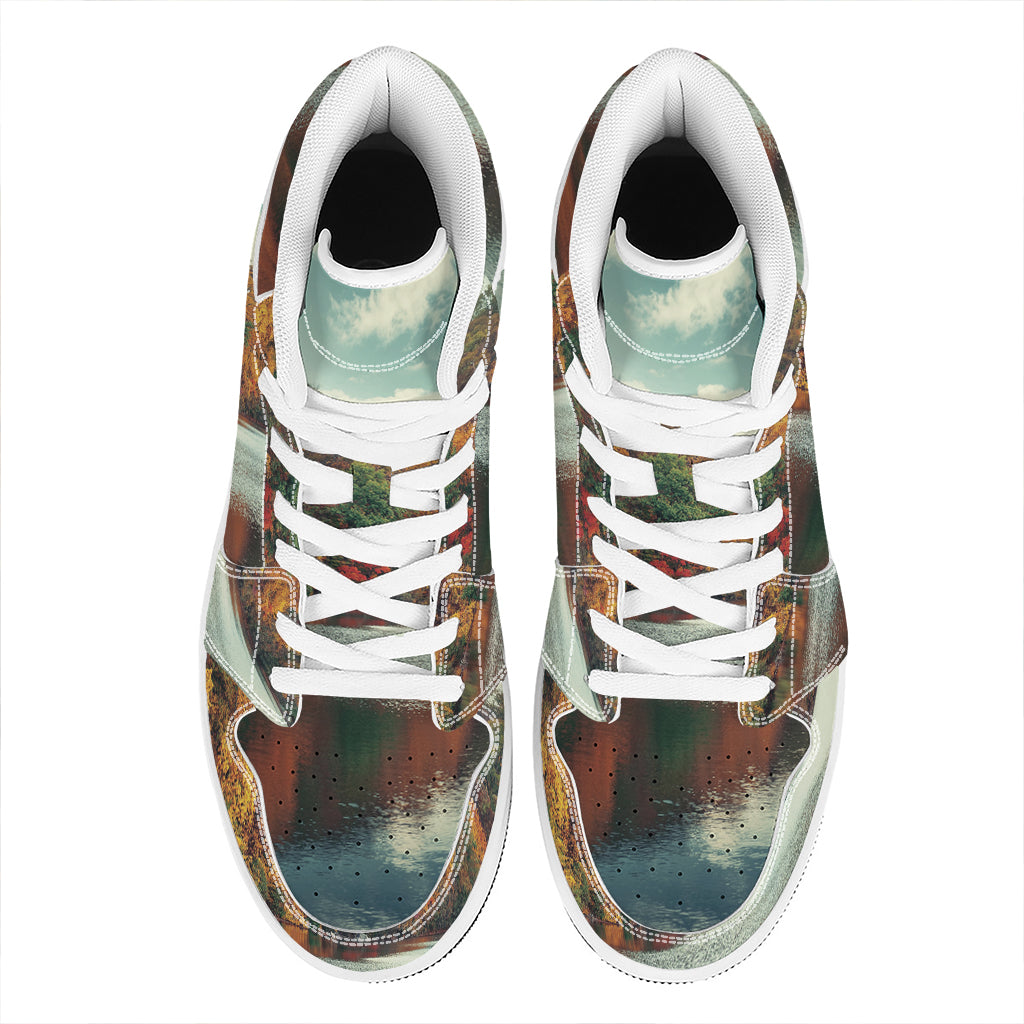 Autumn Lake Print High Top Leather Sneakers
