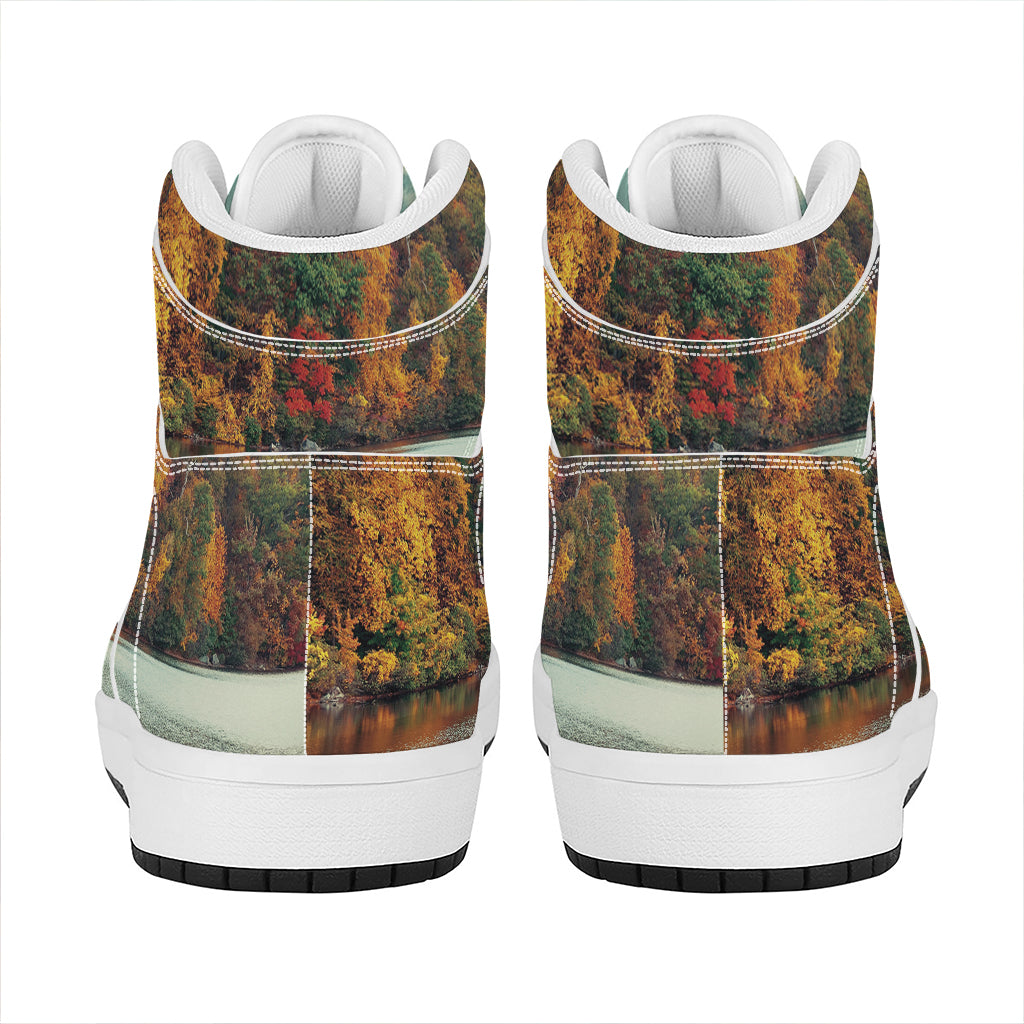 Autumn Lake Print High Top Leather Sneakers