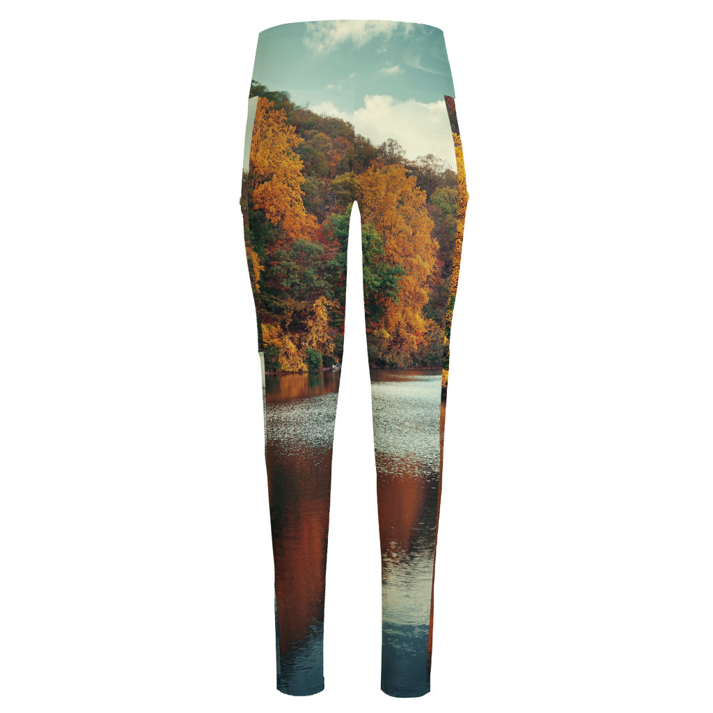 Autumn Lake Print High-Waisted Pocket Leggings