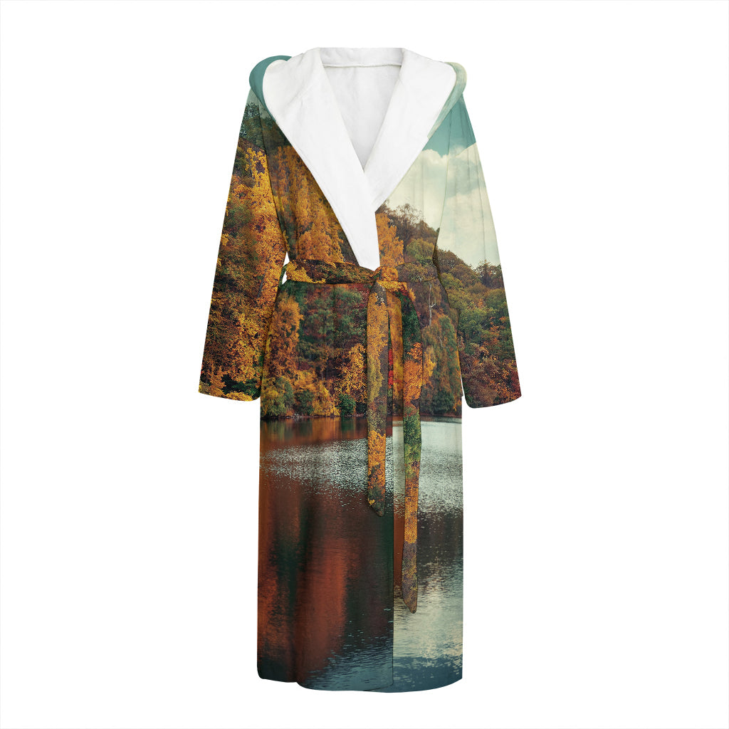 Autumn Lake Print Hooded Bathrobe