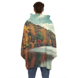 Autumn Lake Print Hoodie Blanket