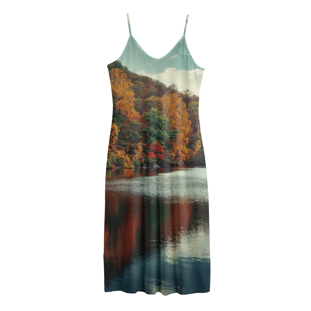 Autumn Lake Print Jersey Midi Cami Dress