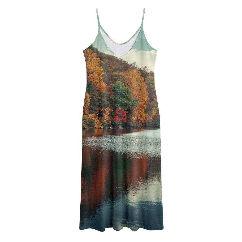 Autumn Lake Print Jersey Midi Cami Dress