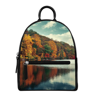 Autumn Lake Print Leather Backpack