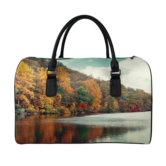 Autumn Lake Print Leather Duffle Bag
