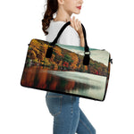 Autumn Lake Print Leather Duffle Bag