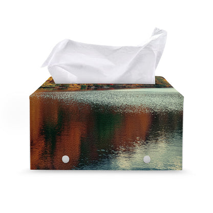 Autumn Lake Print Leather Tissue Box Cover