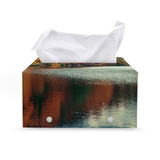 Autumn Lake Print Leather Tissue Box Cover