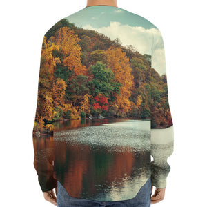 Autumn Lake Print Long Sleeve Baseball Jersey