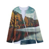 Autumn Lake Print Long Sleeve Short Coat