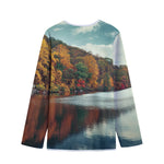 Autumn Lake Print Long Sleeve Short Coat