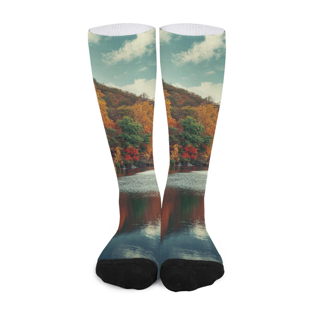 Autumn Lake Print Long Socks