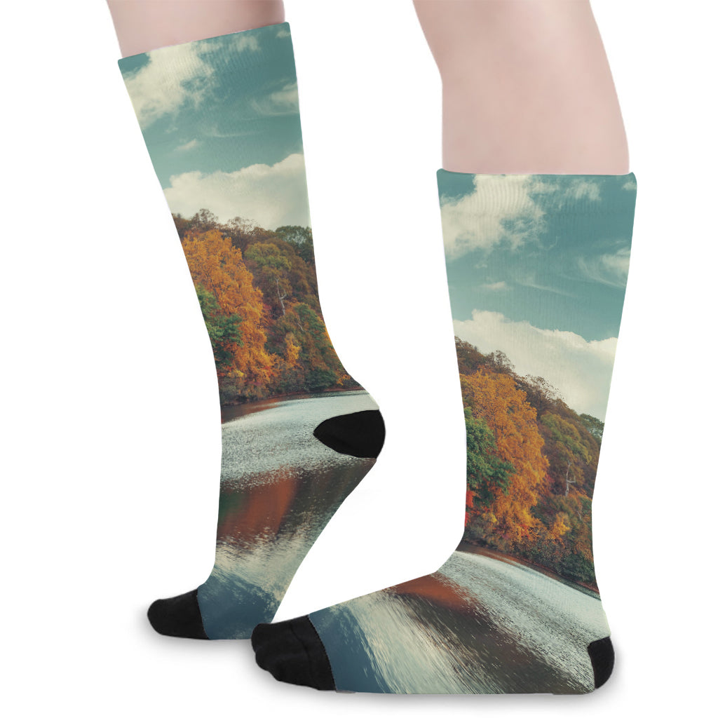 Autumn Lake Print Long Socks