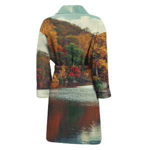 Autumn Lake Print Men's Bathrobe