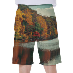 Autumn Lake Print Men's Beach Shorts