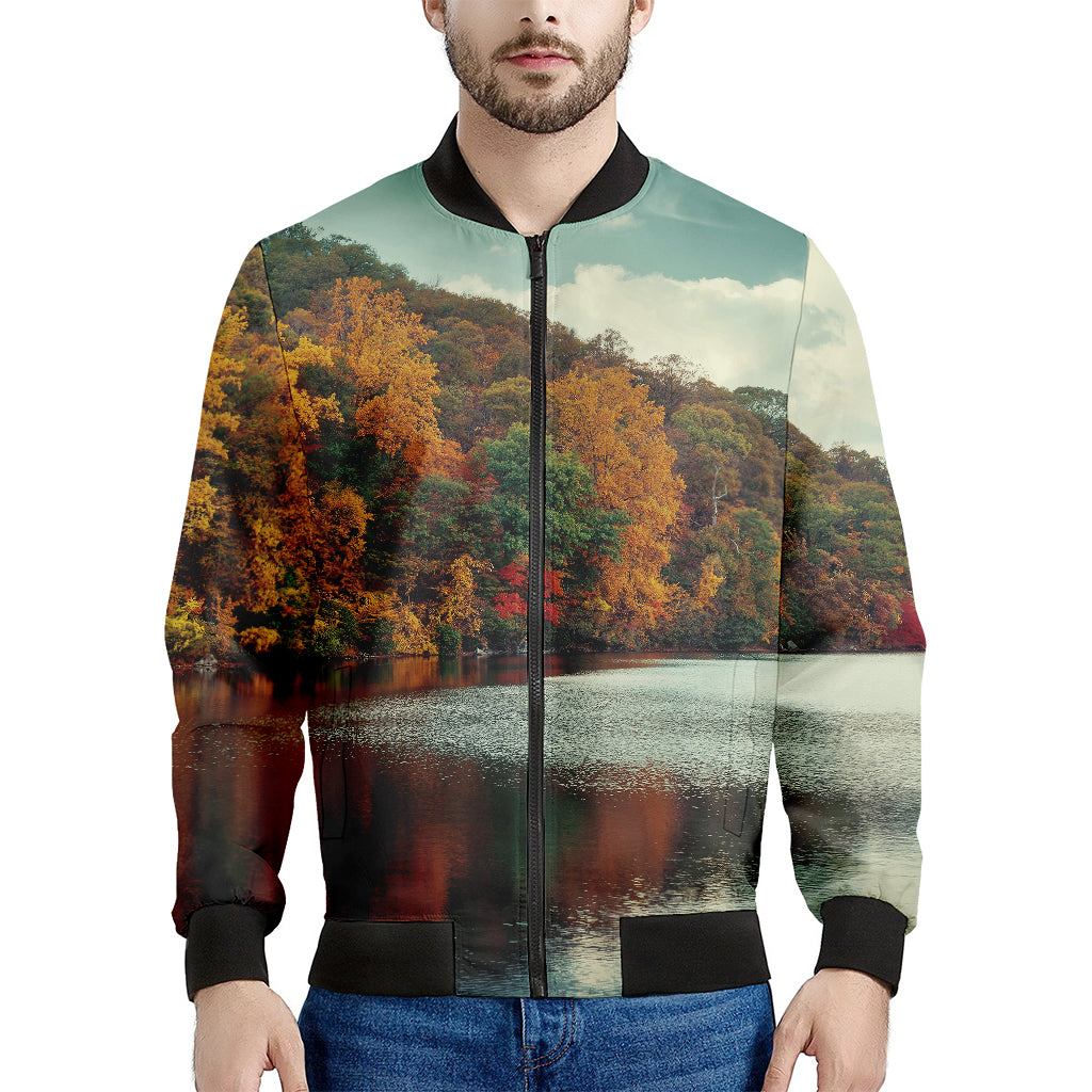 Autumn Lake Print Men's Bomber Jacket