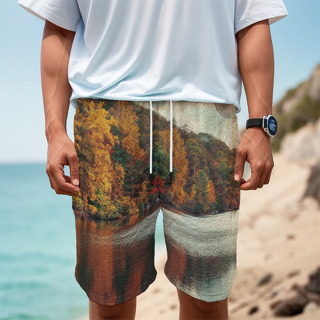 Autumn Lake Print Men's Cargo Shorts