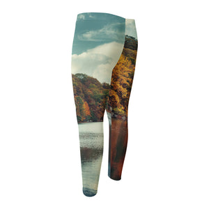 Autumn Lake Print Men's Compression Pants