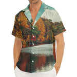 Autumn Lake Print Men's Deep V-Neck Shirt