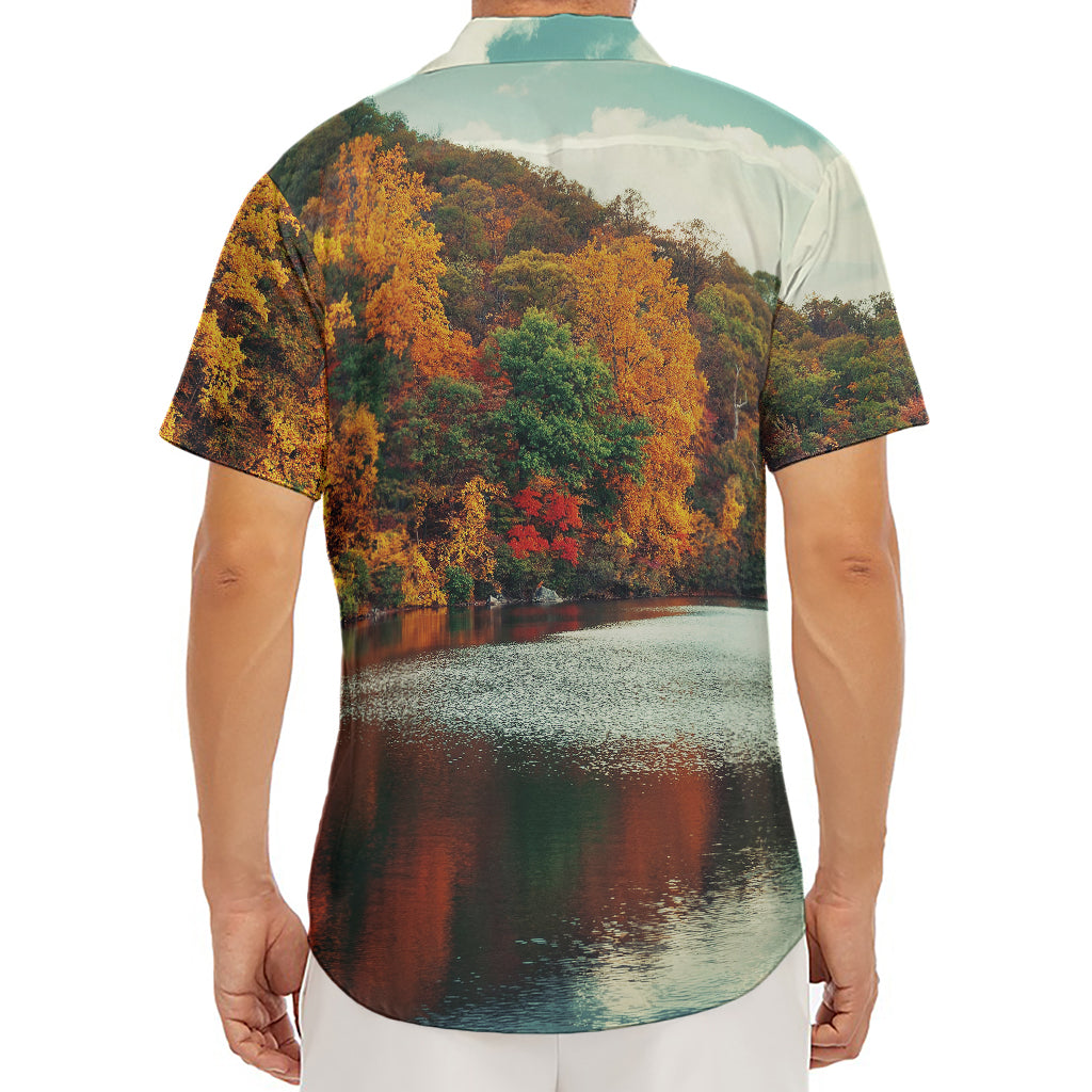 Autumn Lake Print Men's Deep V-Neck Shirt