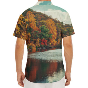 Autumn Lake Print Men's Deep V-Neck Shirt