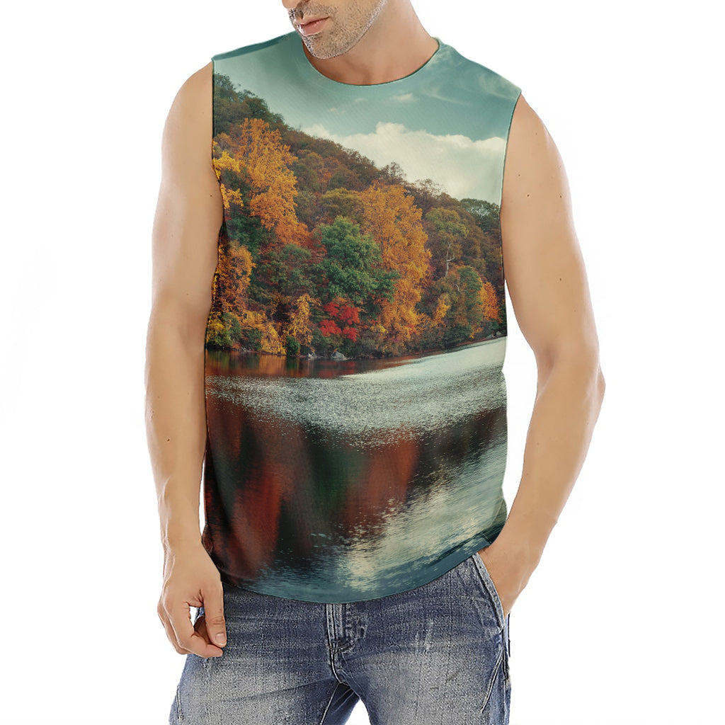 Autumn Lake Print Men's Fitness Tank Top