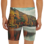 Autumn Lake Print Men's Long Boxer Briefs