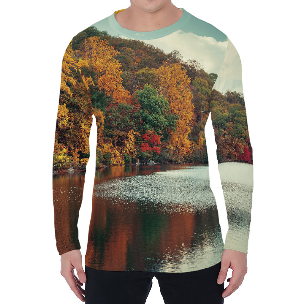 Autumn Lake Print Men's Long Sleeve T-Shirt