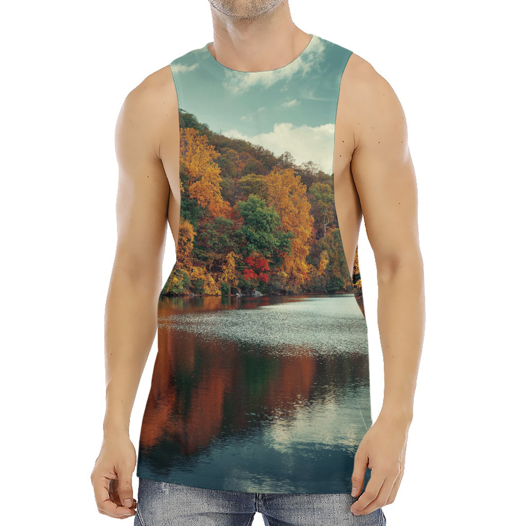 Autumn Lake Print Men's Muscle Tank Top