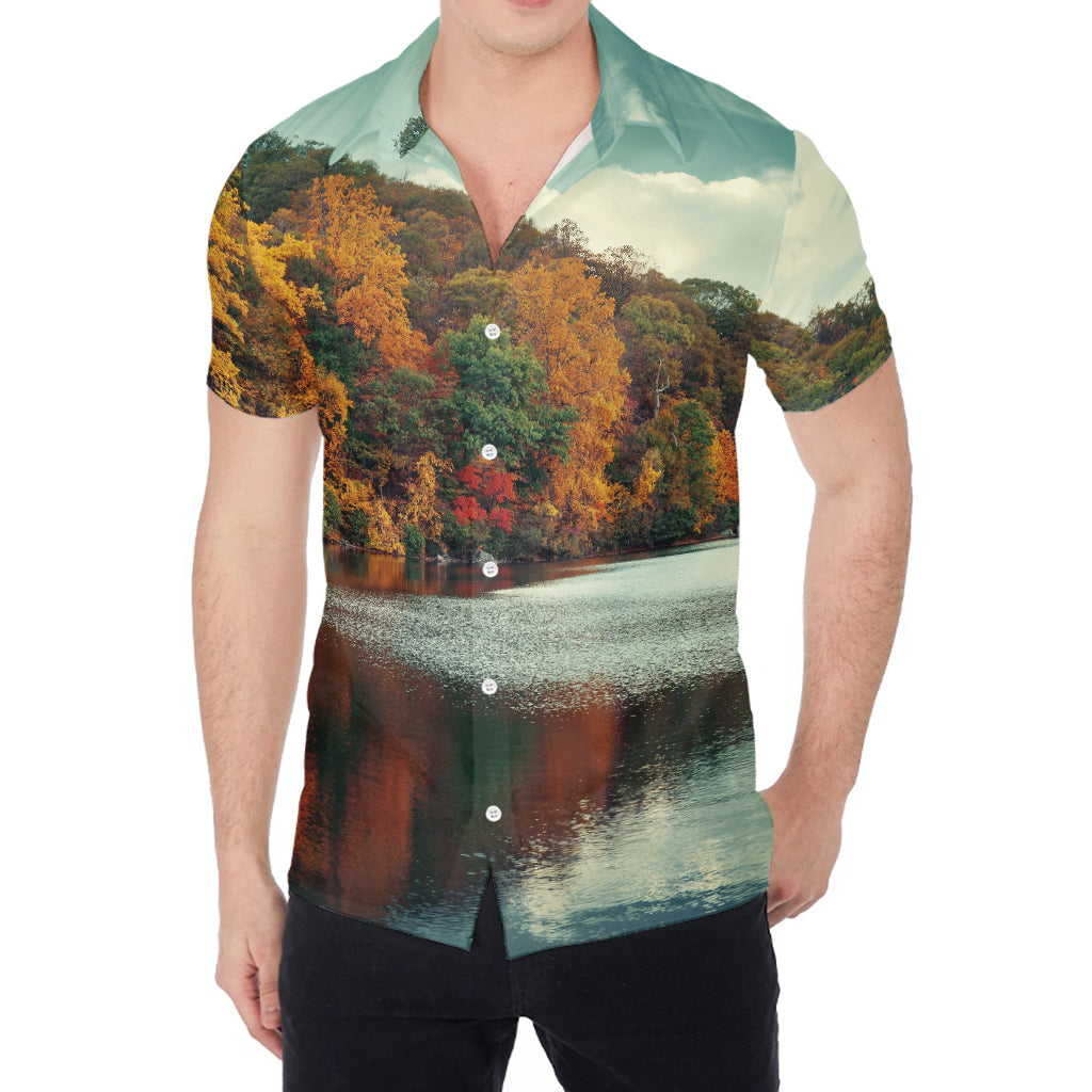 Autumn Lake Print Men's Shirt