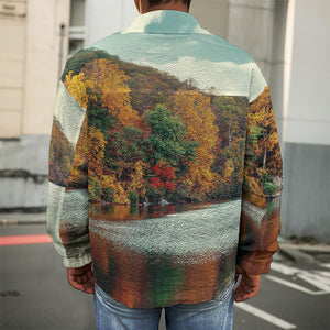 Autumn Lake Print Men's Shirt Jacket