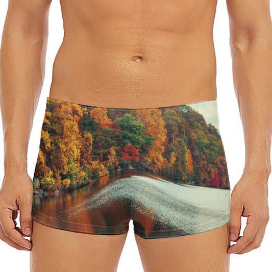 Autumn Lake Print Men's Short Boxer Briefs