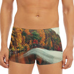 Autumn Lake Print Men's Short Boxer Briefs