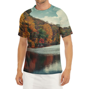 Autumn Lake Print Men's Short Sleeve Rash Guard