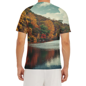 Autumn Lake Print Men's Short Sleeve Rash Guard