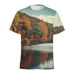 Autumn Lake Print Men's Sports T-Shirt