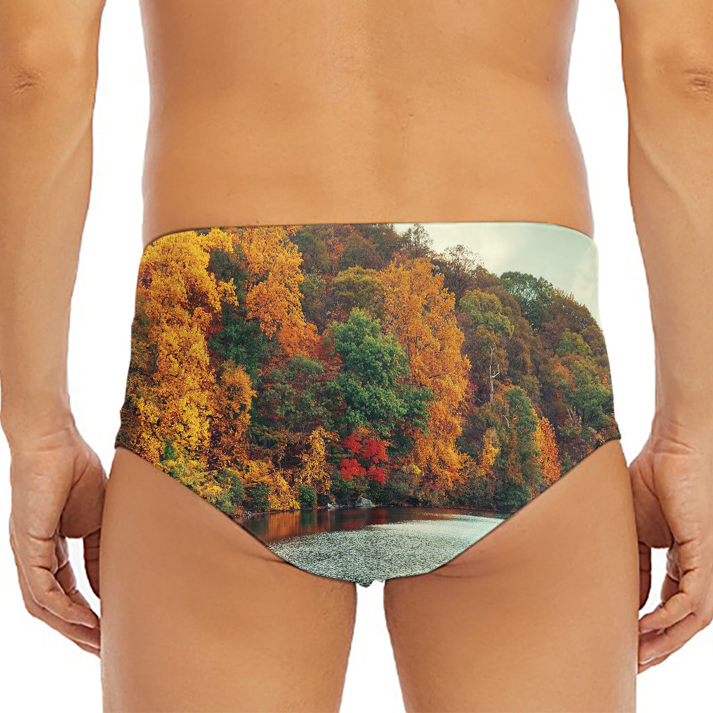 Autumn Lake Print Men's Triangle Swim Briefs