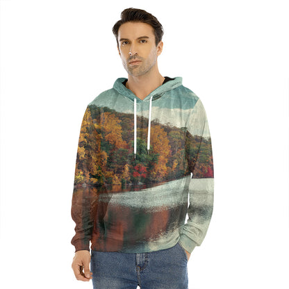 Autumn Lake Print Men's Velvet Pullover Hoodie